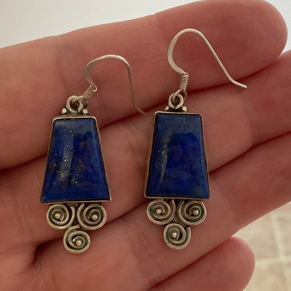 NWOT Sterling Silver 925 Lapis Lazuli Greek design earrings - Picture 2 of 10